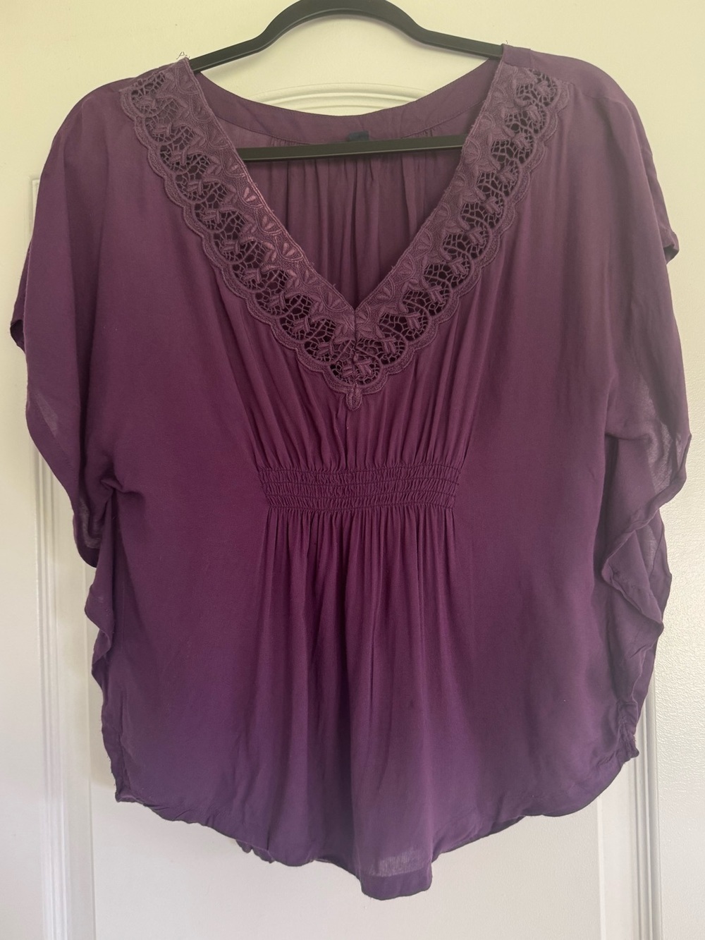American Eagle Purple Boho Lace Blouse Flowy Sheer Top S